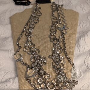 silver tone multi chain layered necklace with Crystal Accents RJ GRAZIANO